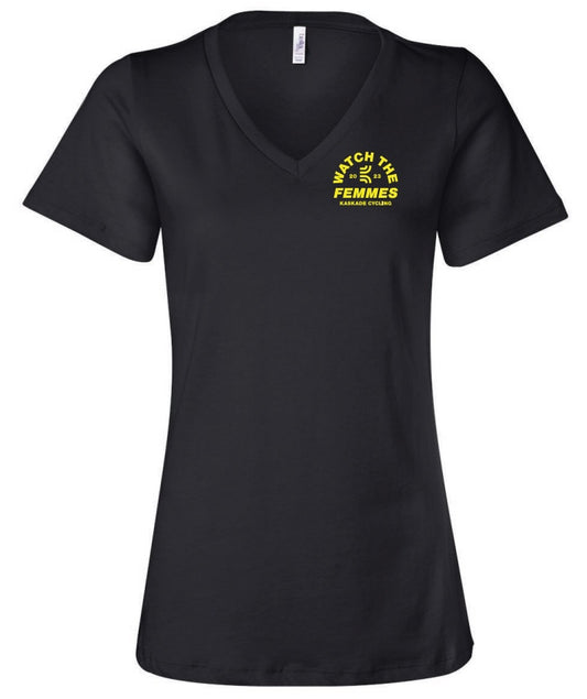 Watch the Femmes - Women’s Relaxed Jersey V-Neck Tee in Black